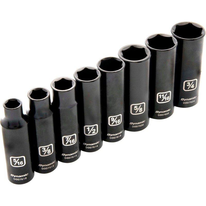 3/8" Drive 8pc 6-Point SAE Deep Impact Socket Set, 5/16" - 3/4"